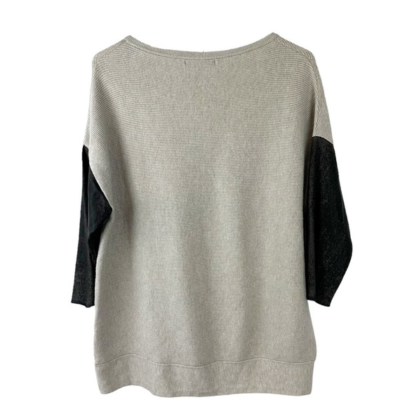 Zara Knit Gray Ribbed Mixed Media  Sweater With Faux Leather Sleeves - Picture 3 of 9